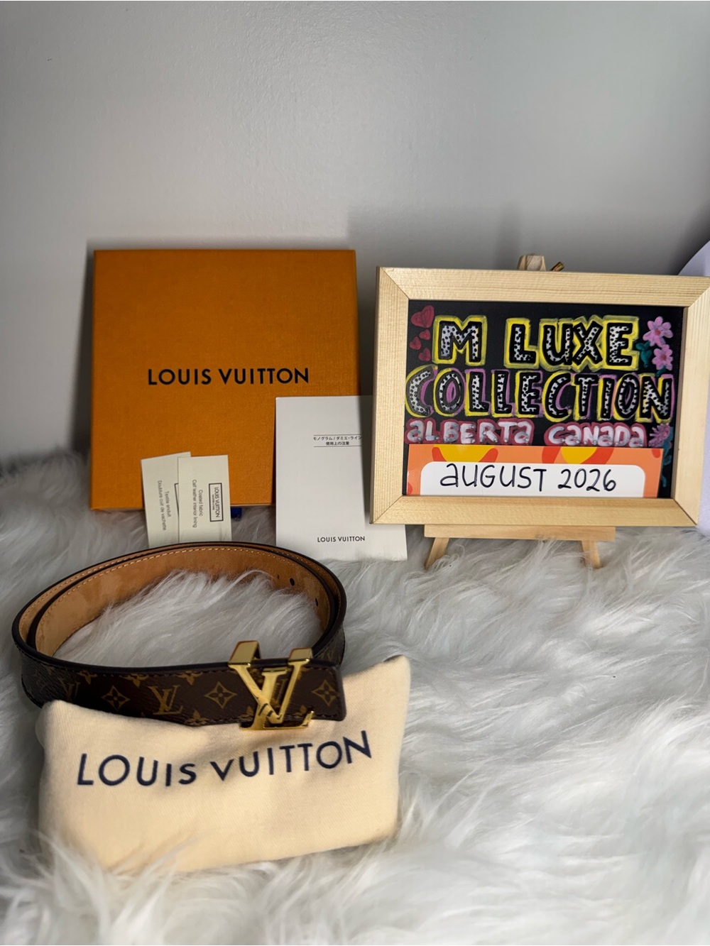 Luxe Brown Monogram Belt with Gold LV Buckle